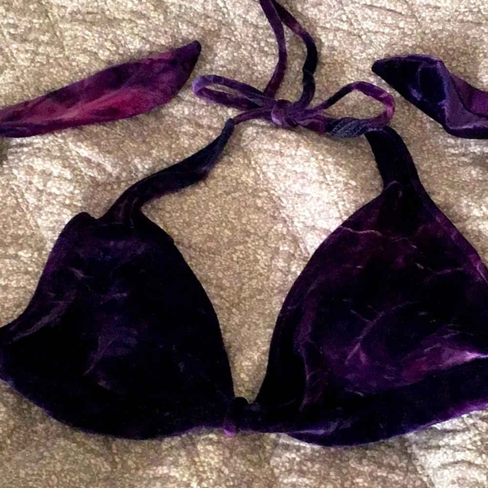 Vintage purple tie dye velvet bikini top large